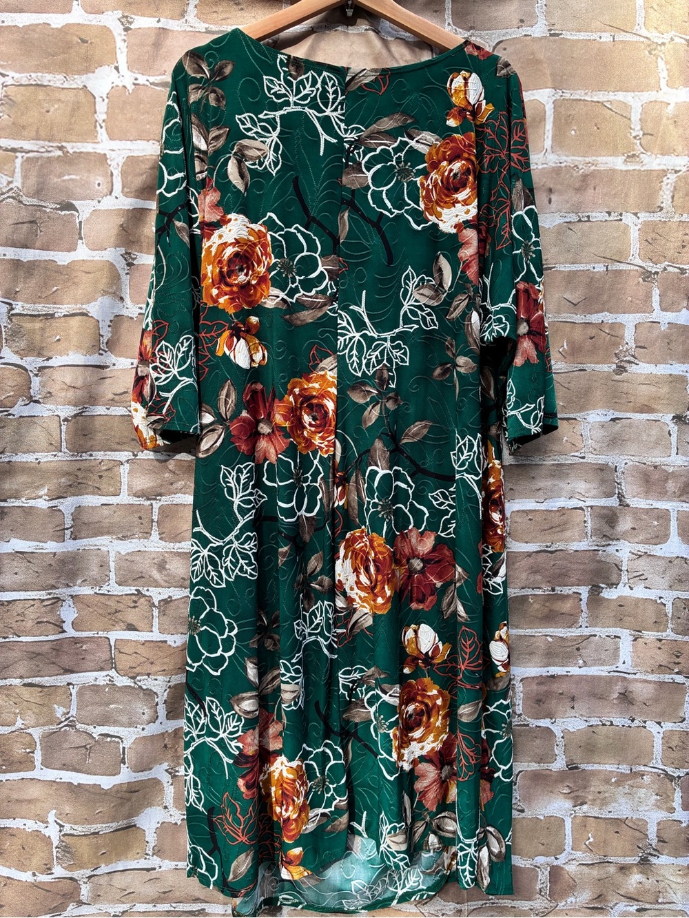 Vtg Signature 2X Robbie Bee Teal Fall Floral Midi stretch Dress Rust Cream Bloom - Picture 5 of 5